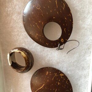 Handcrafted wooden ring and earring set